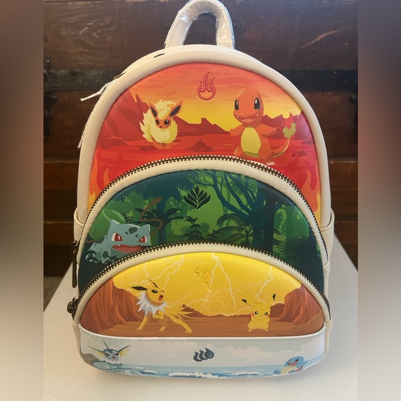 Pokemon Handbags - Loungefly Pokemon Elements Triple Pocket Mini Backpack - NWT